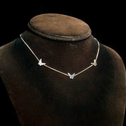 Vintage Minimalist Sterling Silver Butterfly Choker Necklace, Hecho En Mexico 965, 1mm Silver Cable Chain, 3 Butterfly Silhouette Charms,