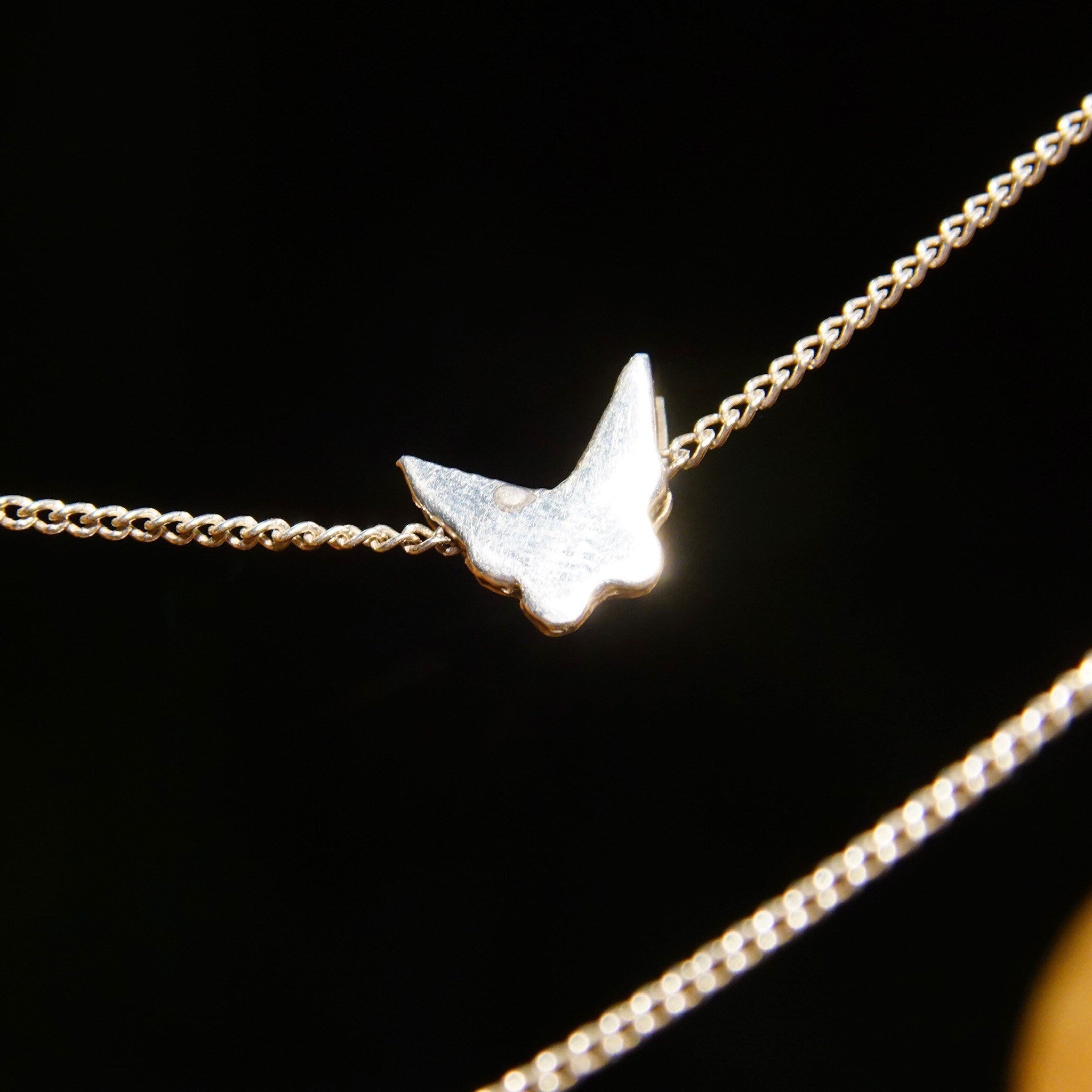 Vintage Minimalist Sterling Silver Butterfly Choker Necklace, Hecho En Mexico 965, 1mm Silver Cable Chain, 3 Butterfly Silhouette Charms,