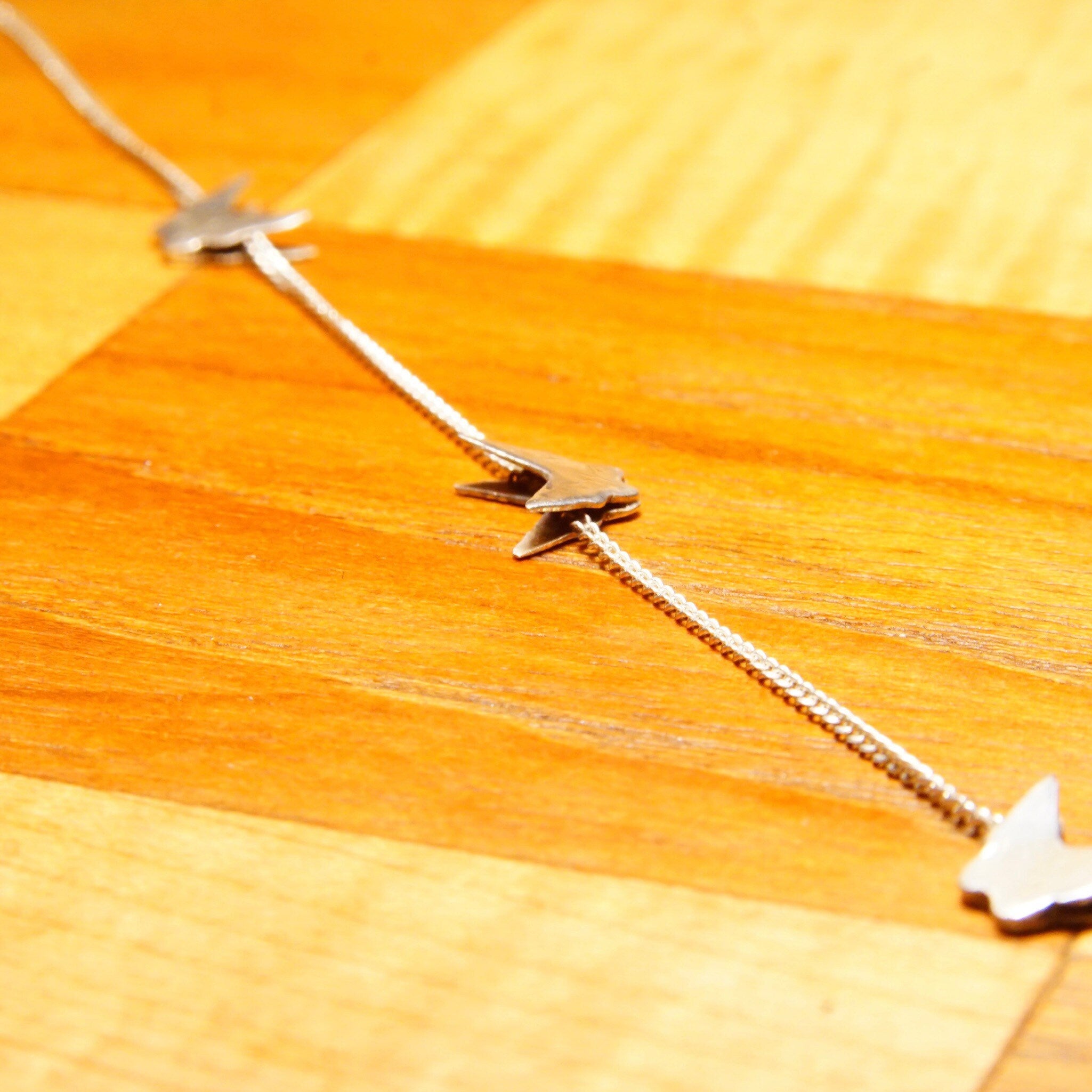 Vintage Minimalist Sterling Silver Butterfly Choker Necklace, Hecho En Mexico 965, 1mm Silver Cable Chain, 3 Butterfly Silhouette Charms,