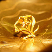 Antique Art Nouveau 14K Gold Seed Pearl Flower Brooch Pin, Engraved Yellow Gold Pin, Victorian Brooch, Accent Seed Pearl, 22mm x 18mm - Good's Vintage