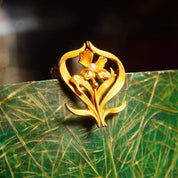 Antique Art Nouveau 14K Gold Seed Pearl Flower Brooch Pin, Engraved Yellow Gold Pin, Victorian Brooch, Accent Seed Pearl, 22mm x 18mm - Good's Vintage