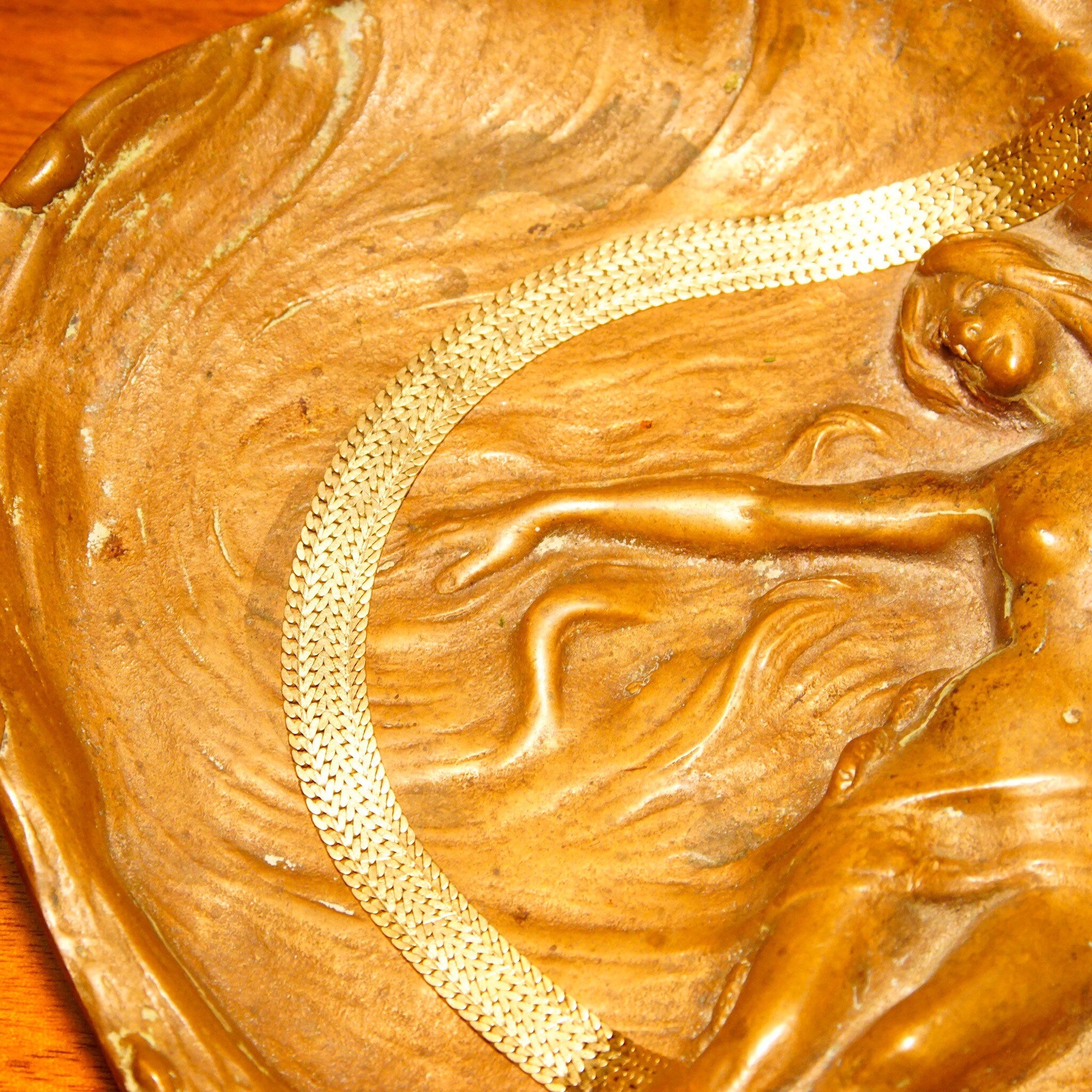 Vintage Italian 14K Gold Mesh Link Chain, 7mm Flat Yellow Gold Chain Bracelet, Semi-Flexible Mesh Bangle, 585 Jewelry, 7 3/8" L