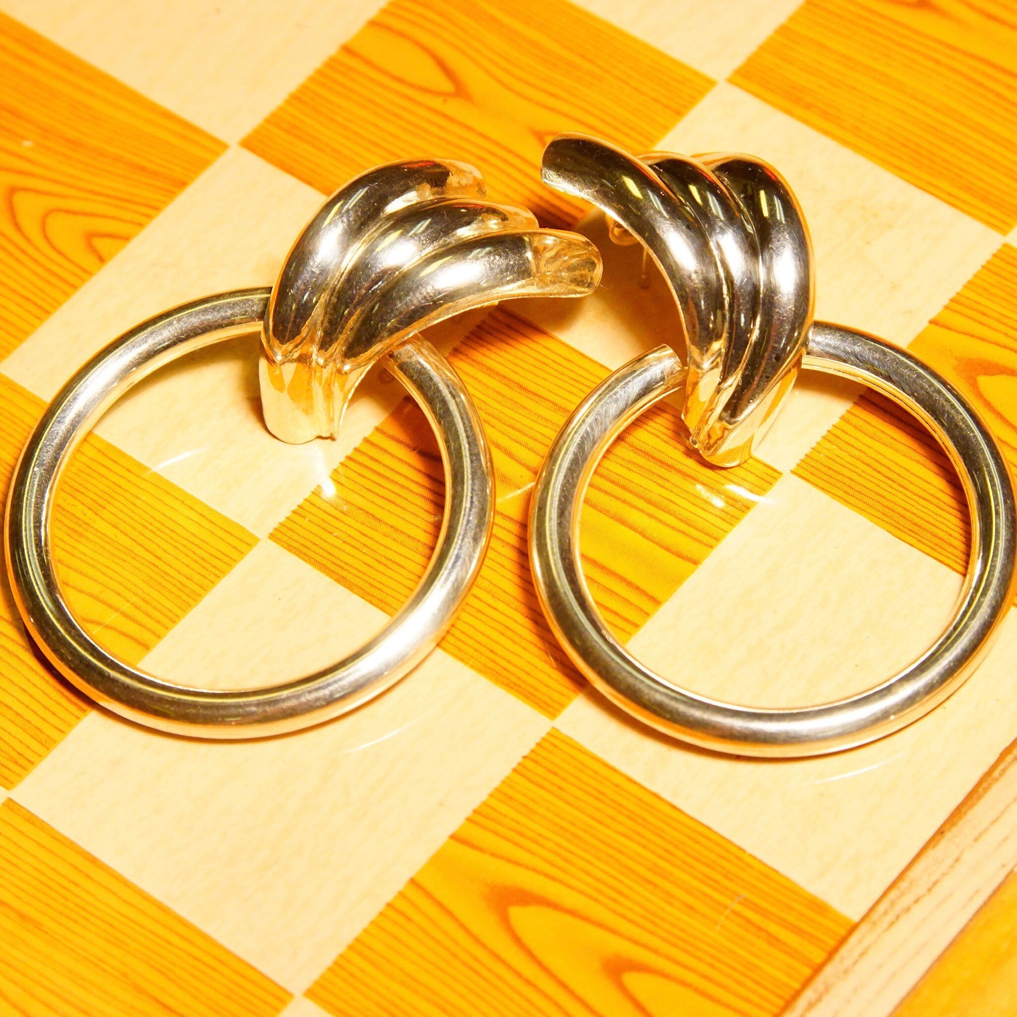 Vintage Modernist Italian Sterling Silver Winged Hoop Earrings, Scalloped Silver Studs With Hollow Tube Hoops, Italy 925 Earrings, 2 1/4 L