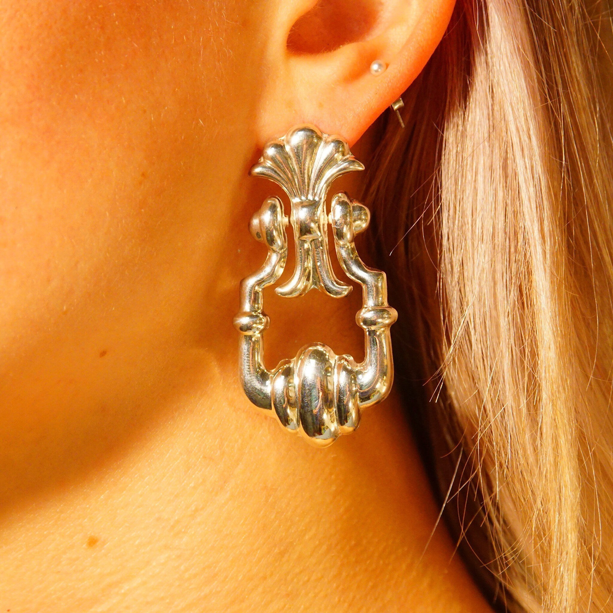 Vintage Embellished Sterling Silver Hinged Dangle Stud Earrings, Fleur Repousse Design, Art Deco Style, Unique 925 Earrings, 2 1/2 L