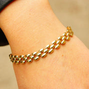 Vintage 10K Gold Panther Link Chain, 8mm Multi-Row Chain, Puffed Yellow Gold Links, Sophisticated Gold Bracelet, 7 1/2 L