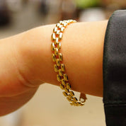 Vintage 10K Gold Panther Link Chain, 8mm Multi-Row Chain, Puffed Yellow Gold Links, Sophisticated Gold Bracelet, 7 1/2 L