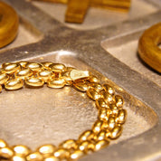 Vintage 10K Gold Panther Link Chain, 8mm Multi-Row Chain, Puffed Yellow Gold Links, Sophisticated Gold Bracelet, 7 1/2 L