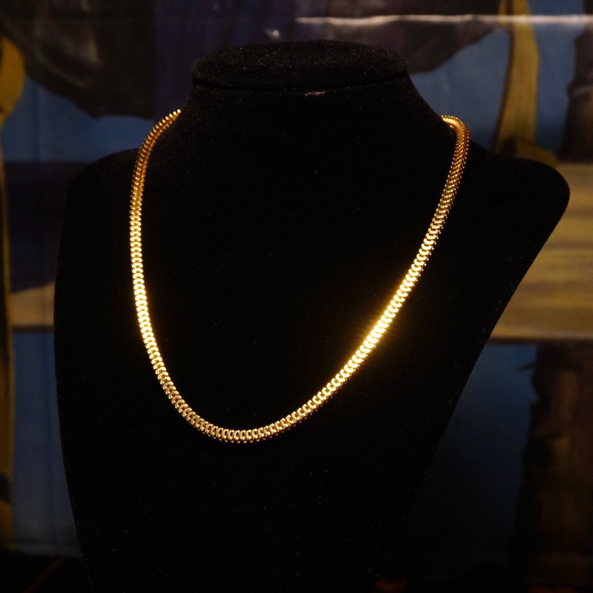 Vintage Italian Modernist 14K Gold Square Snake Link Chain Necklace, 4mm Articulated Gold Chain, Chunky Gold Chain, 585, Unisex, 19 L