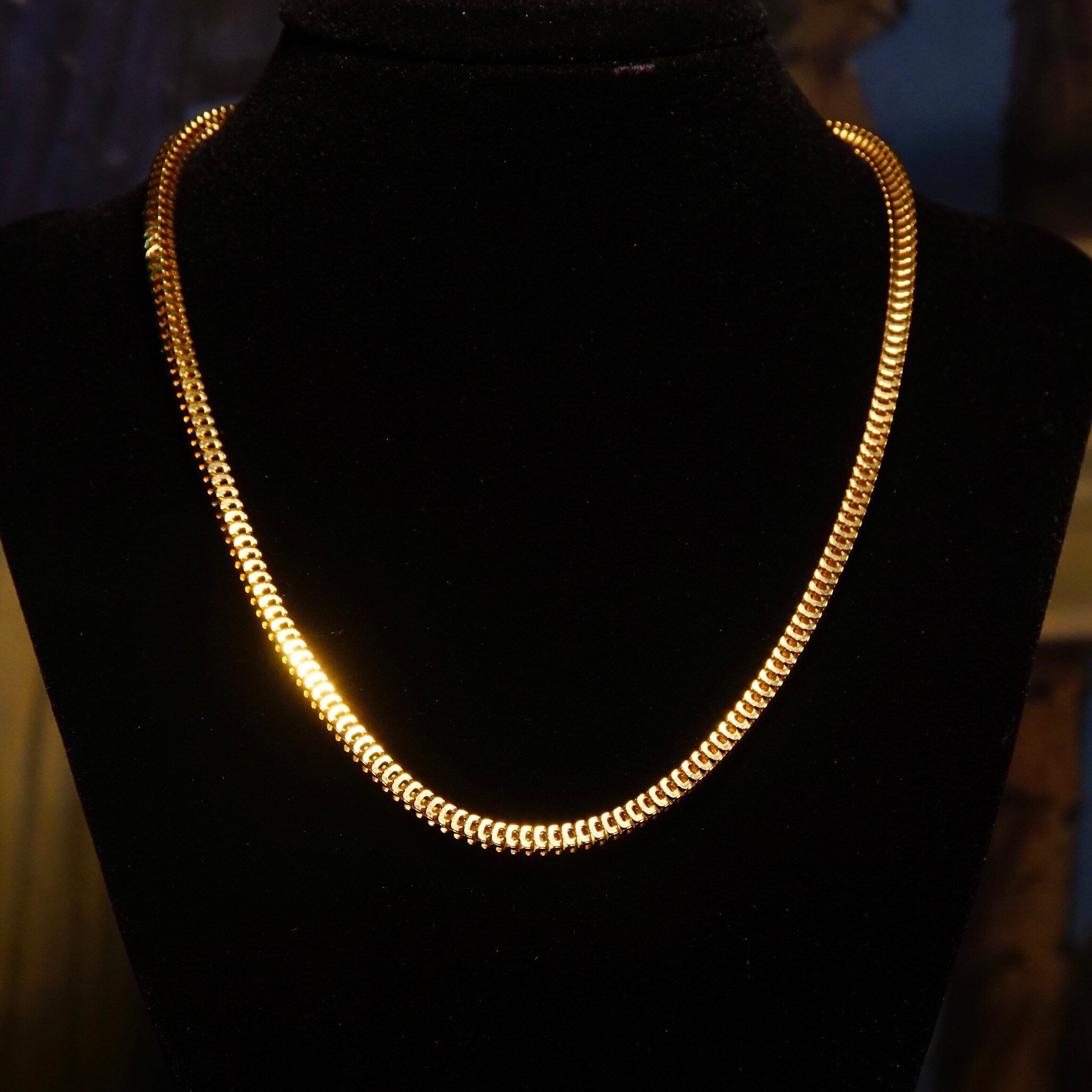 Vintage Italian Modernist 14K Gold Square Snake Link Chain Necklace, 4mm Articulated Gold Chain, Chunky Gold Chain, 585, Unisex, 19 L