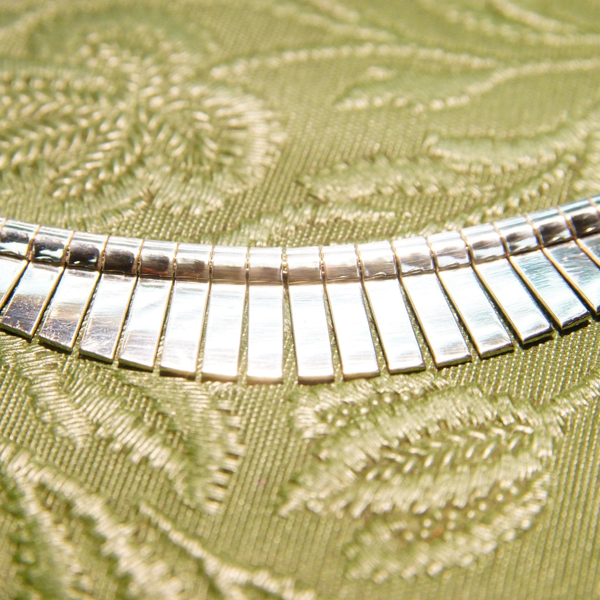 Vintage Italian Sterling Silver Fringe Collar Necklace, Cleopatra Style, Graduated Fringe Wave Choker, Modernist Necklace, 16 1/4" L
