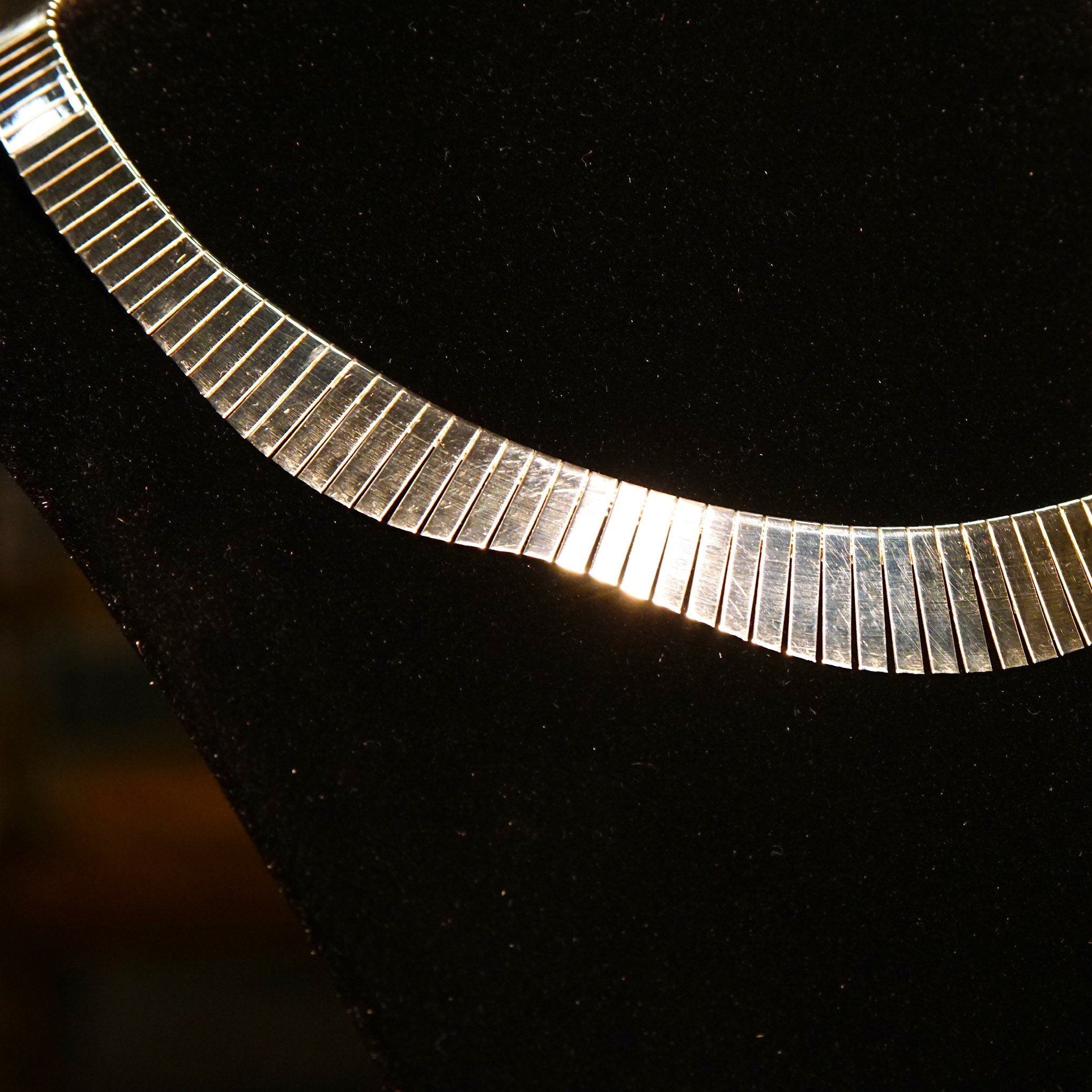 Vintage Italian Sterling Silver Fringe Collar Necklace, Cleopatra Style, Graduated Fringe Wave Choker, Modernist Necklace, 16 1/4" L