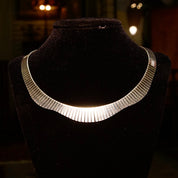 Vintage Italian Sterling Silver Fringe Collar Necklace, Cleopatra Style, Graduated Fringe Wave Choker, Modernist Necklace, 16 1/4" L