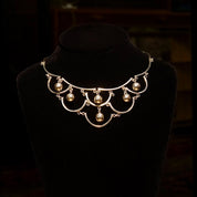 Vintage TAXCO Sterling Silver Festoon Necklace, Silver Bead Scallop Bib Necklace, Mexico 925 TH-43, Modernist Jewelry, 16 3/4" L