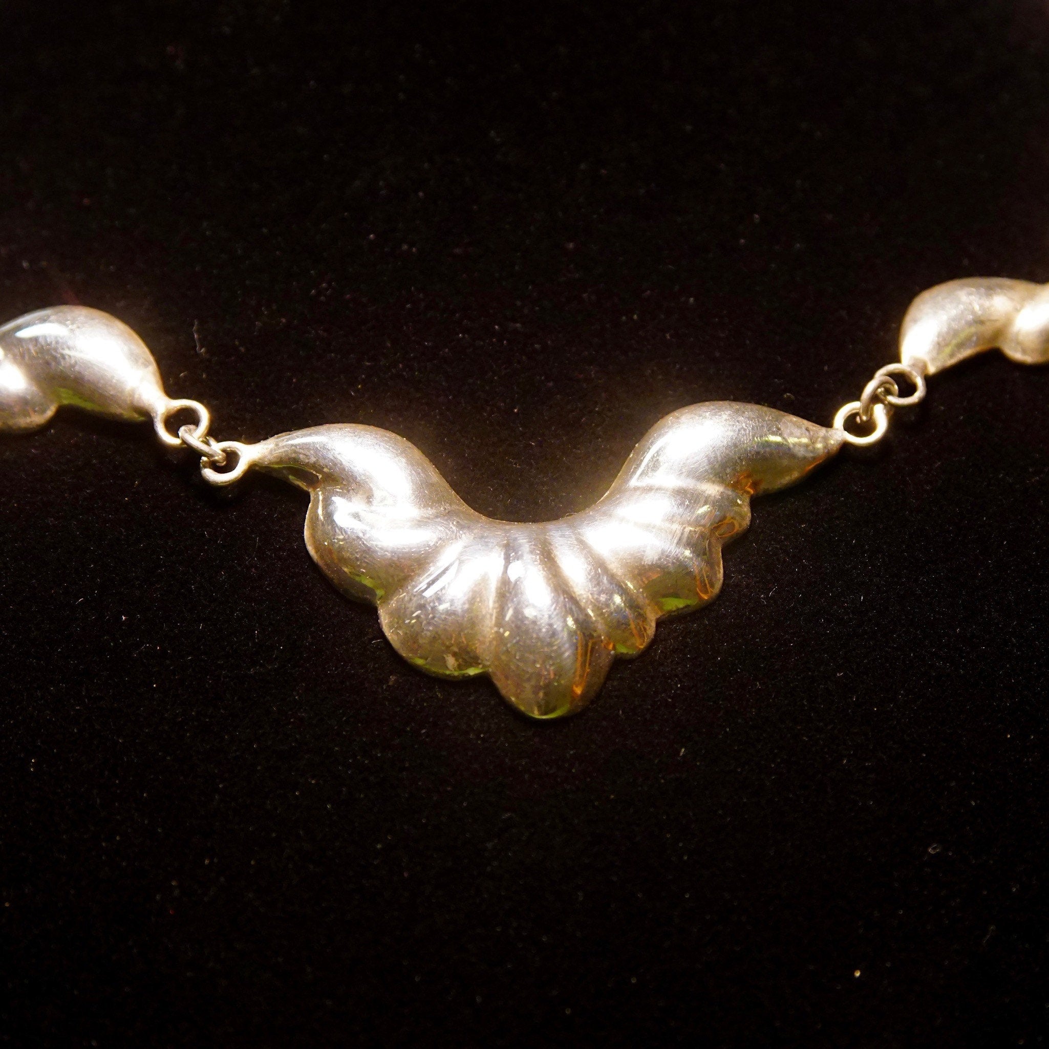 Vintage TAXCO Sterling Silver Scallop Repousse Collar Necklace, Ornate Links, Festoon Style, 925 Mexico TH-107, Traditional Modernist, 20" L