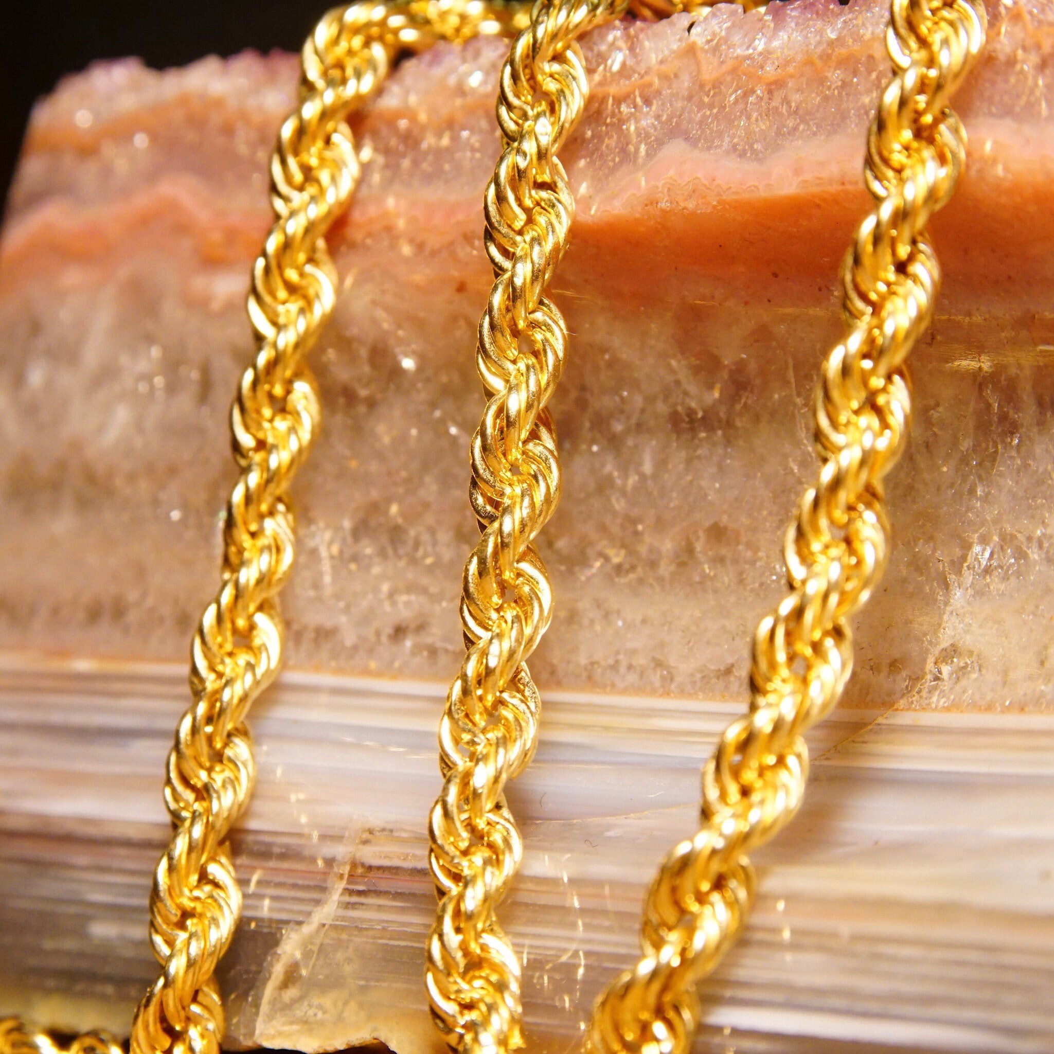 Vintage 14K Yellow Gold Rope Chain Necklace, 4.75mm Hollow Spiral Rope Chain, Chunky Gold Chain, Unisex 585 Jewelry, 17 3/4" L