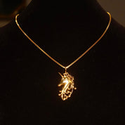 Vintage 14k Yellow Gold Unicorn Pendant, Mythological Creature, Unicorn Figurehead, Cute 585 Jewelry, 1 5/8" L