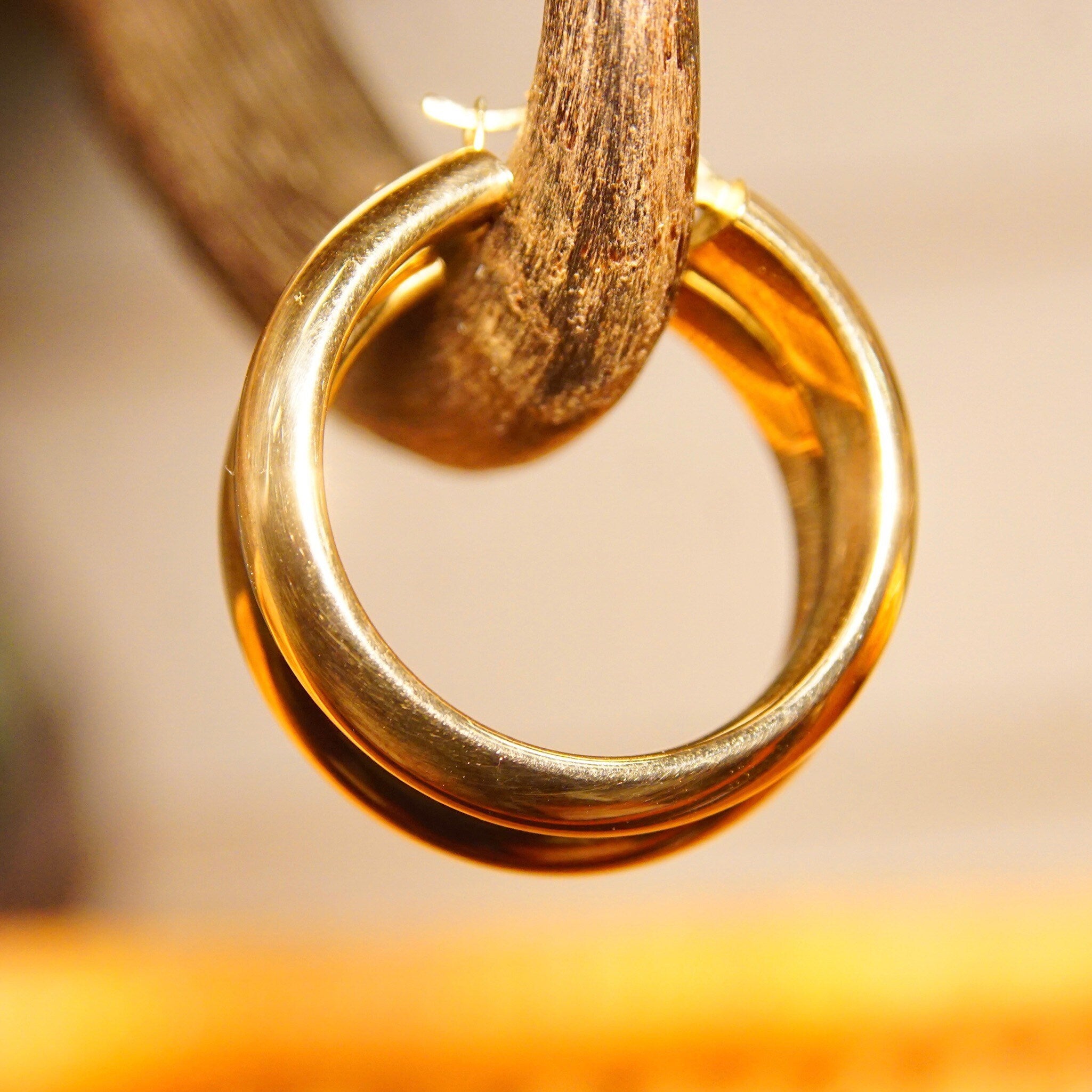 Vintage 14K Yellow Gold Hoop Earrings, Hollow Gold Tube Hoops, Small/Medium Hoops, Lightweight, Hinged Wire Post,
