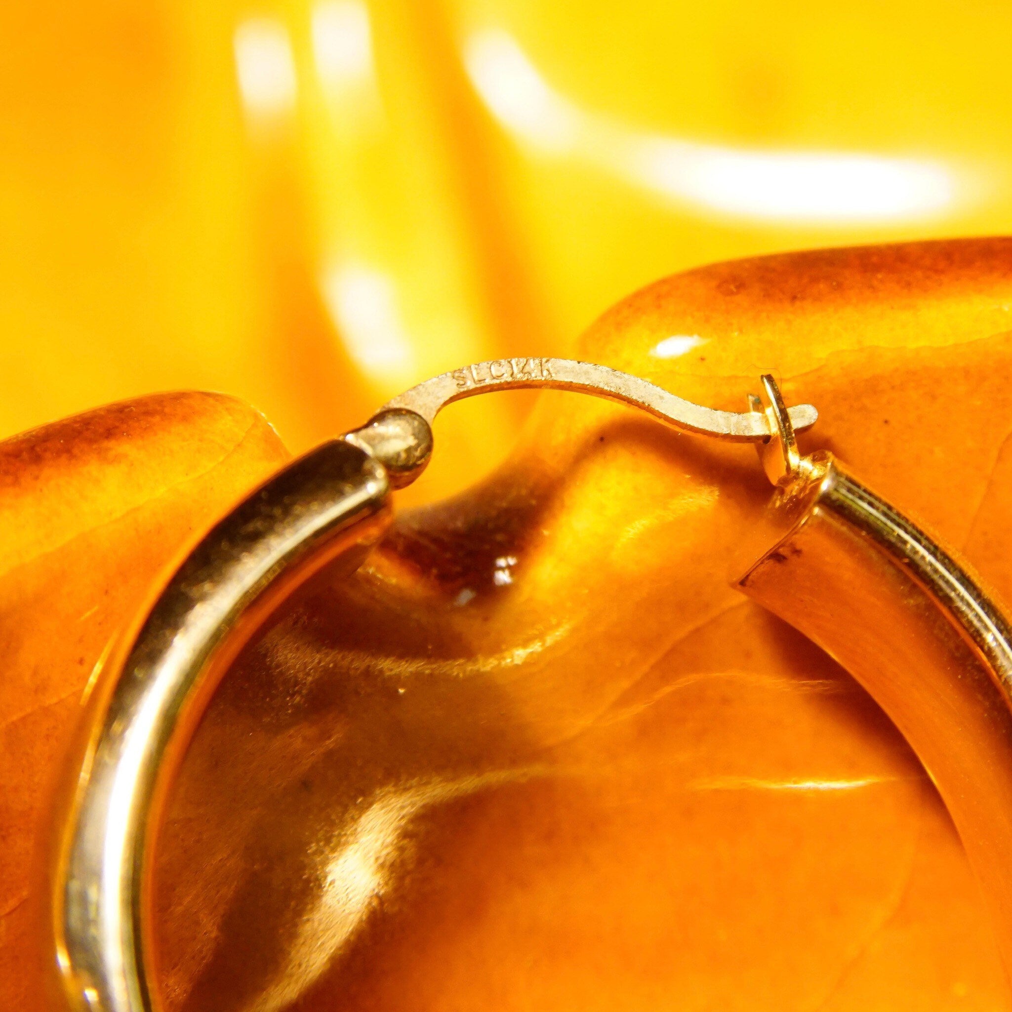 Vintage 14K Yellow Gold Hoop Earrings, Hollow Gold Tube Hoops, Small/Medium Hoops, Lightweight, Hinged Wire Post,