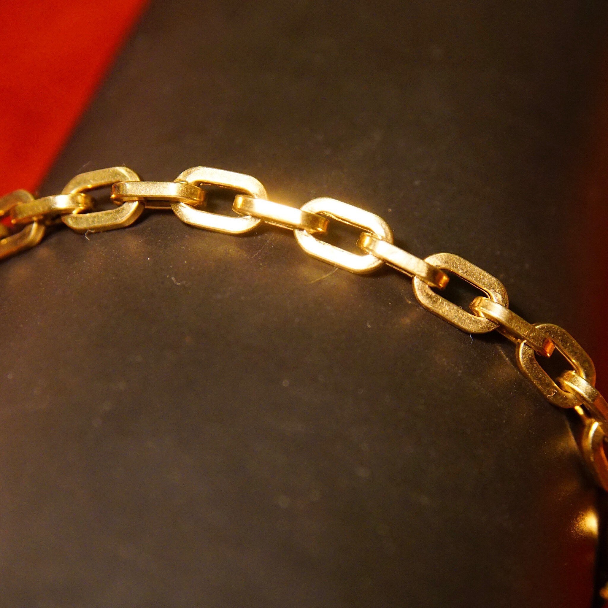 Vintage 585 Yellow Gold Oval Link Bracelet, 4.5mm Chunky Hollow Gold Cable Chain, 14K Statement Bracelet, Unisex, 7 1/4 L