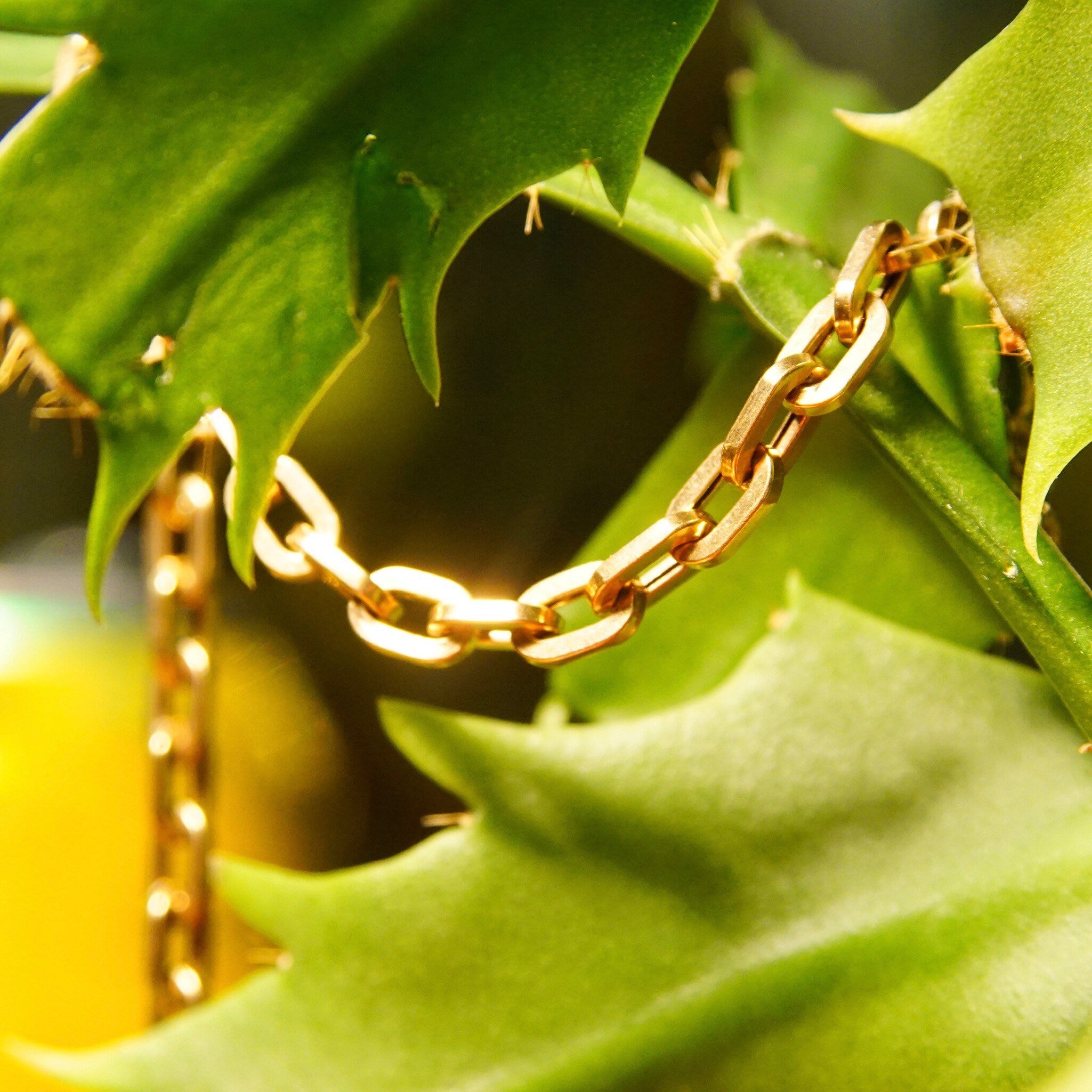 Vintage 585 Yellow Gold Oval Link Bracelet, 4.5mm Chunky Hollow Gold Cable Chain, 14K Statement Bracelet, Unisex, 7 1/4 L