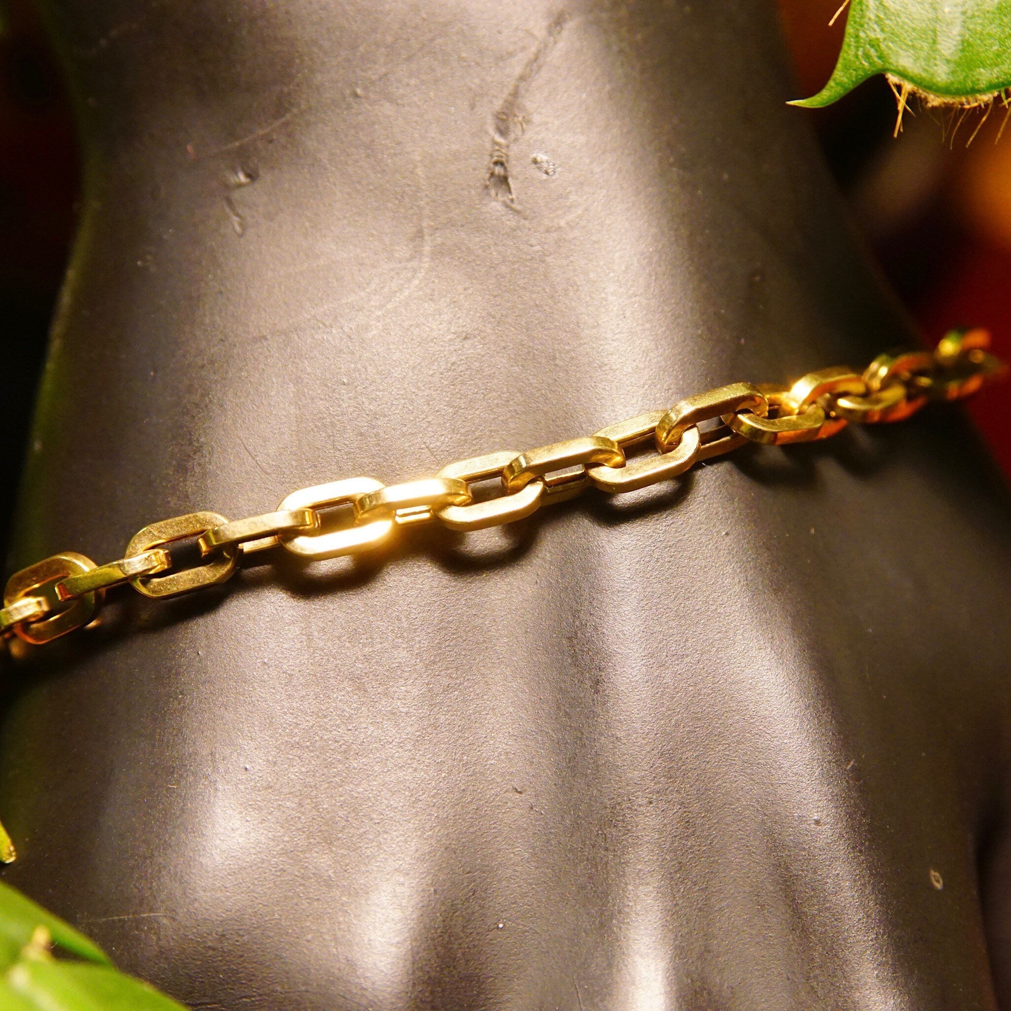 Vintage 585 Yellow Gold Oval Link Bracelet, 4.5mm Chunky Hollow Gold Cable Chain, 14K Statement Bracelet, Unisex, 7 1/4 L