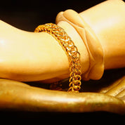 Vintage Italian 14K Yellow Gold Oval Link Bracelet, Multi-Layer Curb Chain Bracelet, Chunky Gold Chain, Unique, Modernist, 7 1/2 L