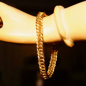 Vintage Italian 14K Yellow Gold Oval Link Bracelet, Multi-Layer Curb Chain Bracelet, Chunky Gold Chain, Unique, Modernist, 7 1/2 L