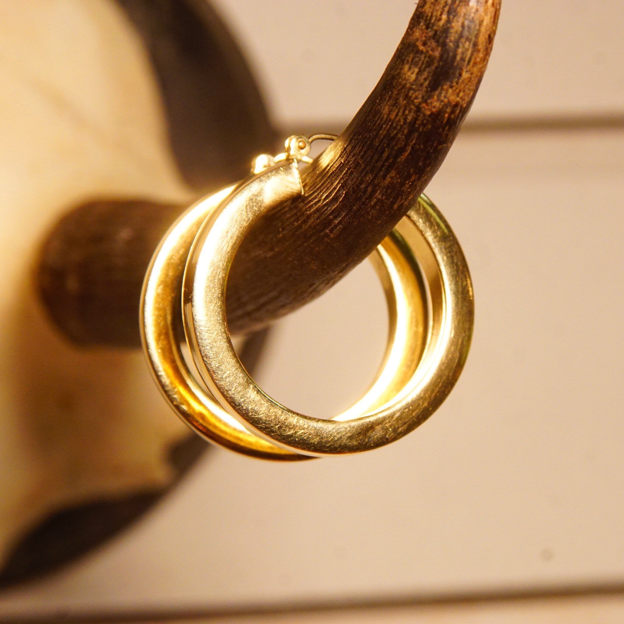 Vintage Modernist 14K Yellow Gold Hoops, 4mm Hollow Square Tubes, Hinged Post, Hallmarked SMG 14K, Medium Size Hoops, 1 3/8" L