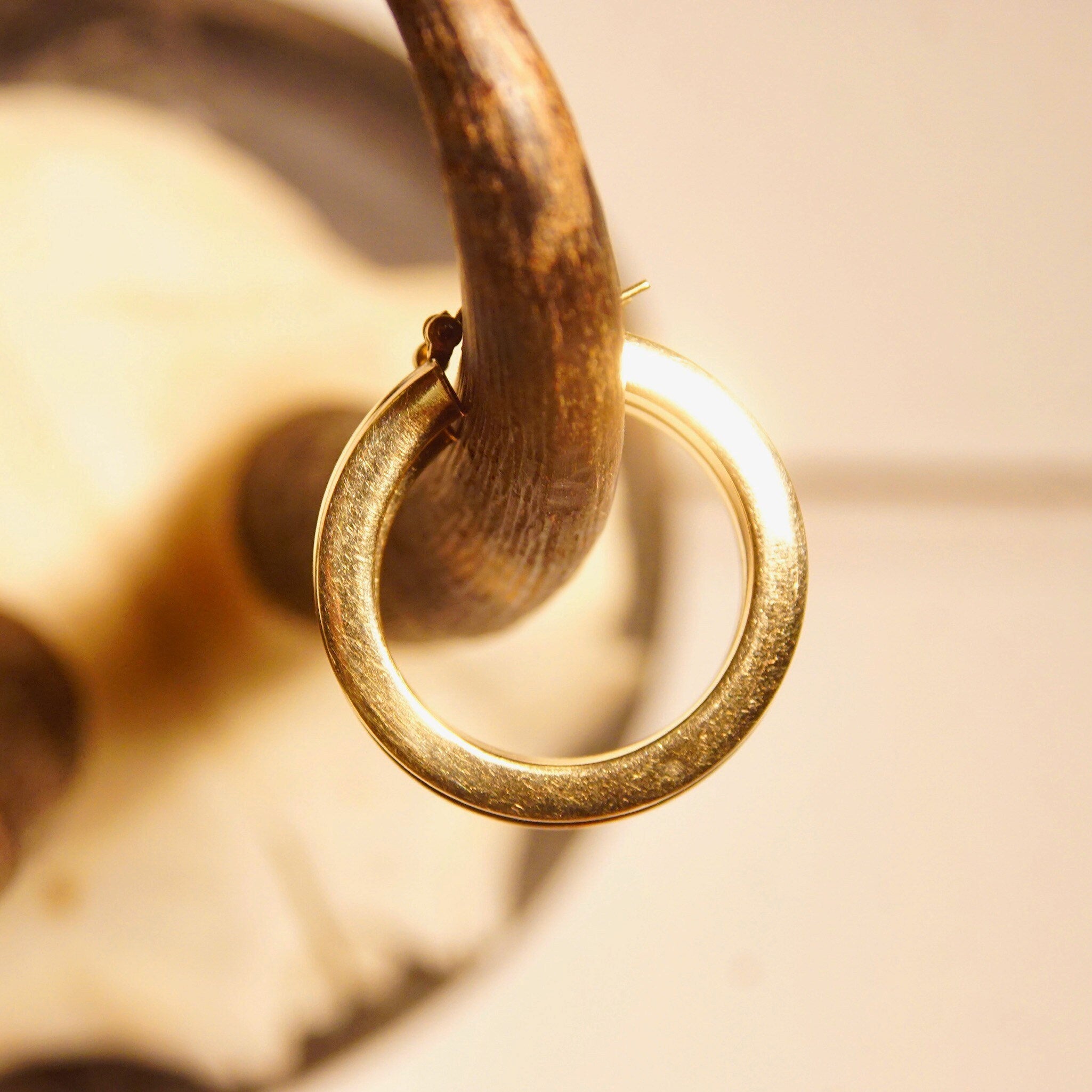 Vintage Modernist 14K Yellow Gold Hoops, 4mm Hollow Square Tubes, Hinged Post, Hallmarked SMG 14K, Medium Size Hoops, 1 3/8" L