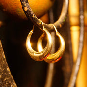 Vintage 14K Yellow Gold Crescent Hoop Earrings, Puffed Hollow Graduated Hoops, Hinged Huggie Earwire, Lightweight, 585 Accessories, 1 1/8"