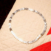 Italian Sterling Silver Puffed V-Link Necklace, 10mm Thick Foxtail Chain, Interlocking Heart-Shaped Links, .925 Italy, 16 3/4" L