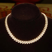 Italian Sterling Silver Puffed V-Link Necklace, 10mm Thick Foxtail Chain, Interlocking Heart-Shaped Links, .925 Italy, 16 3/4" L