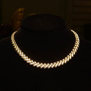 Italian Sterling Silver Puffed V-Link Necklace, 10mm Thick Foxtail Chain, Interlocking Heart-Shaped Links, .925 Italy, 16 3/4" L