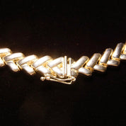 Italian Sterling Silver Puffed V-Link Necklace, 10mm Thick Foxtail Chain, Interlocking Heart-Shaped Links, .925 Italy, 16 3/4" L