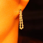 Vintage 14K Yellow Gold Rope Chain Dangle Earrings, Loose Gold Chain Hoops, Attached Push Back, Pierced Dangle Earrings, 1 1/4" L