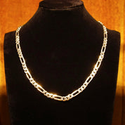 Vintage Italian Sterling Silver Figaro Chain Necklace, Solid 925 Chain, 7mm Bevel Edge Figaro Link Chain, Heavy Silver Chain, 20 1/4" L