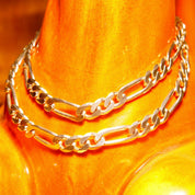 Vintage Italian Sterling Silver Figaro Chain Necklace, Solid 925 Chain, 7mm Bevel Edge Figaro Link Chain, Heavy Silver Chain, 20 1/4" L