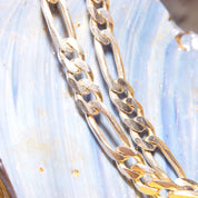 Vintage Italian Sterling Silver Figaro Chain Necklace, Solid 925 Chain, 7mm Bevel Edge Figaro Link Chain, Heavy Silver Chain, 20 1/4" L