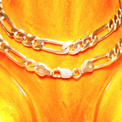 Vintage Italian Sterling Silver Figaro Chain Necklace, Solid 925 Chain, 7mm Bevel Edge Figaro Link Chain, Heavy Silver Chain, 20 1/4" L