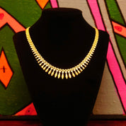 Vintage Italian Modernist 14K Yellow Gold Fringe Collar Necklace, Panther Links W/ Gold Coffin Fringe, Articulated Choker, Bohemian, 17" L