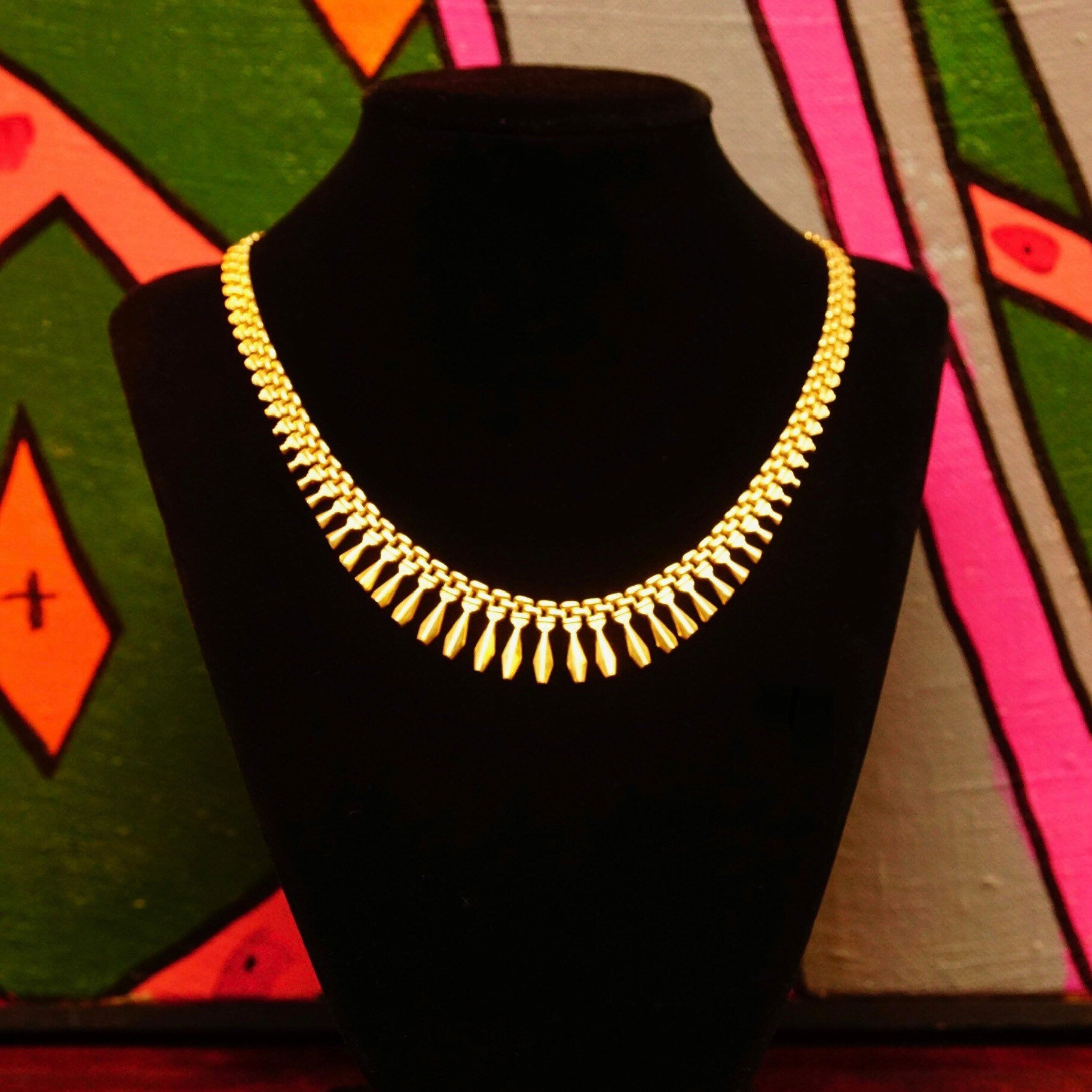  Gold Coffin Fringe, Articulated Choker, Bohemian, 17" L