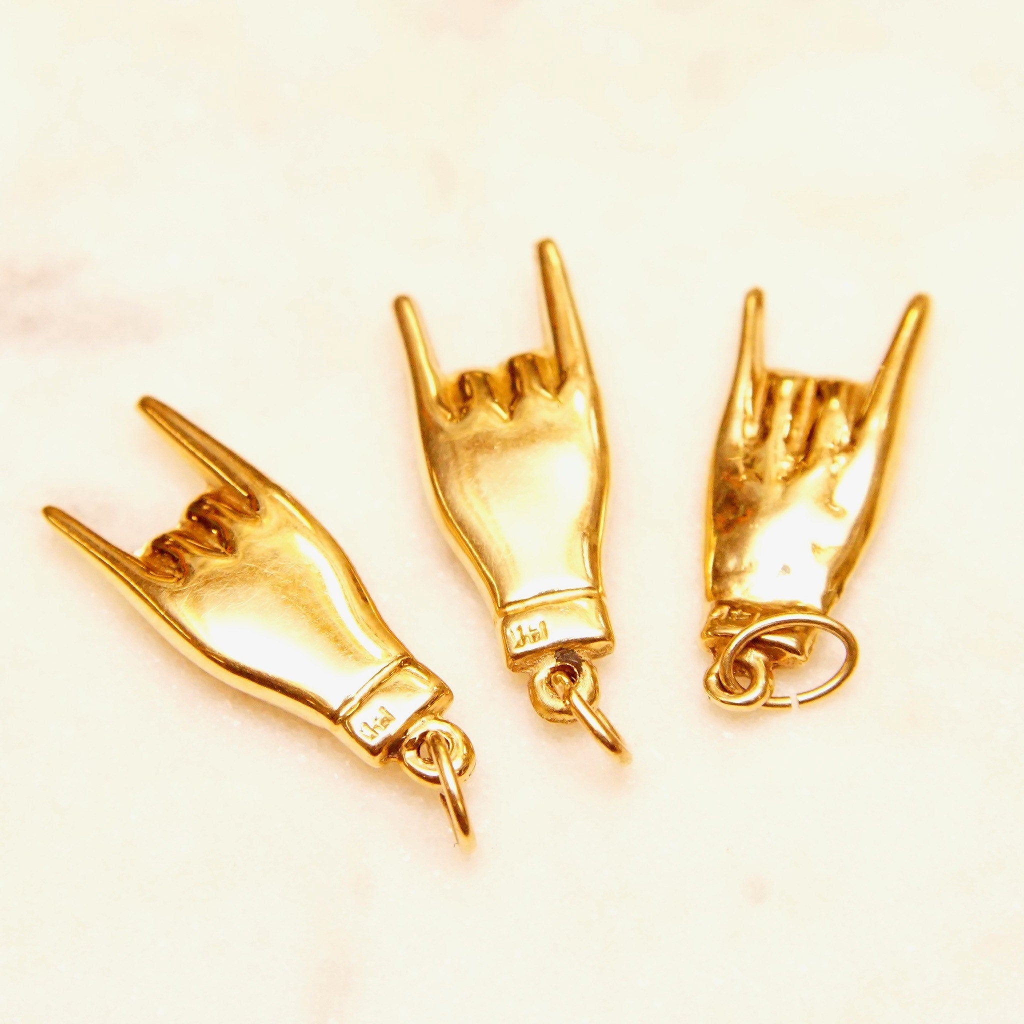 Vintage 14K Yellow Gold Italian Good Luck Charms, 1" Maloik Charm, 1 3/8" Italian Horn, Talisman, Small Puffed Gold Pendants/Charms
