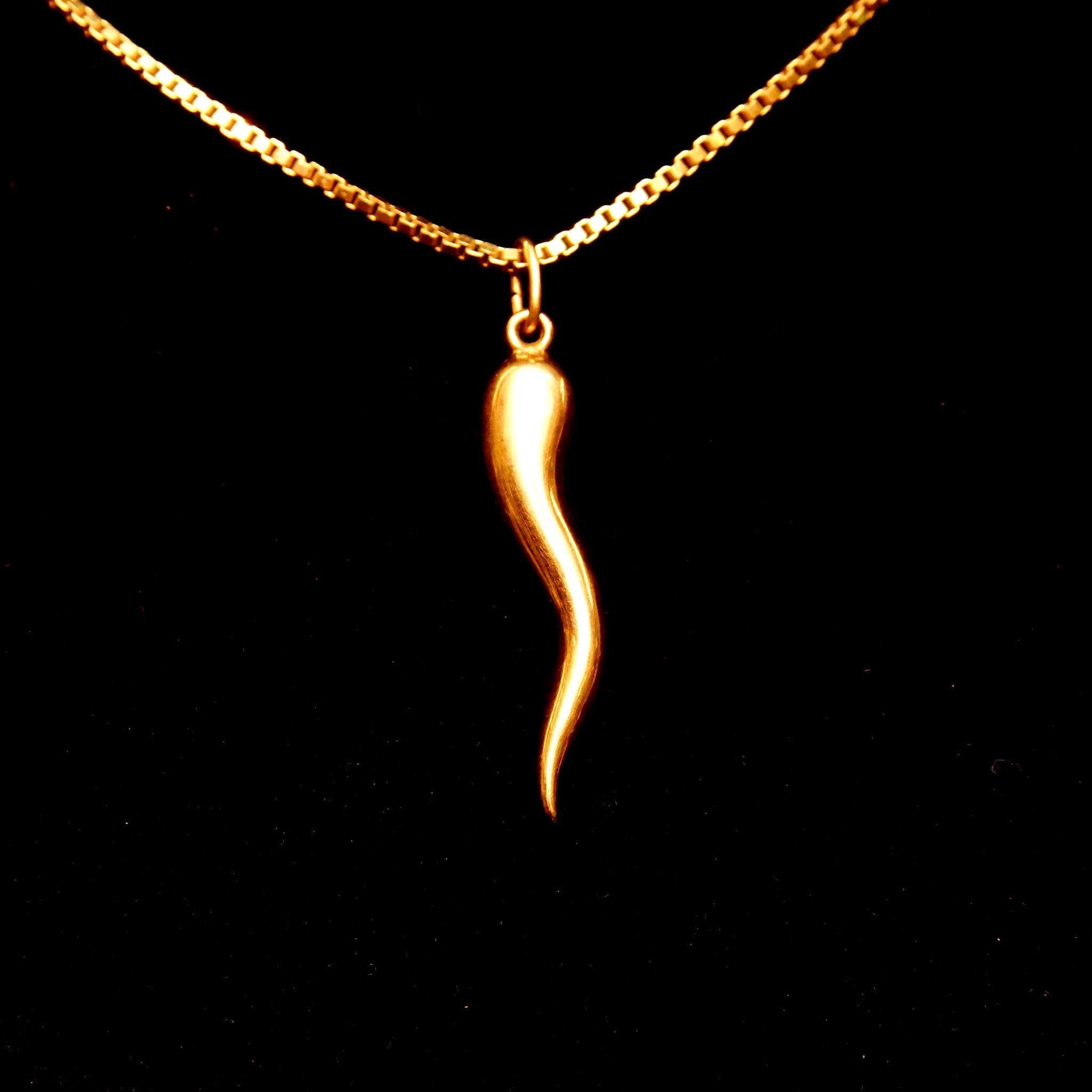 Vintage 14K Yellow Gold Italian Good Luck Charms, 1" Maloik Charm, 1 3/8" Italian Horn, Talisman, Small Puffed Gold Pendants/Charms
