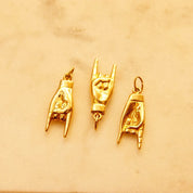 Vintage 14K Yellow Gold Italian Good Luck Charms, 1" Maloik Charm, 1 3/8" Italian Horn, Talisman, Small Puffed Gold Pendants/Charms