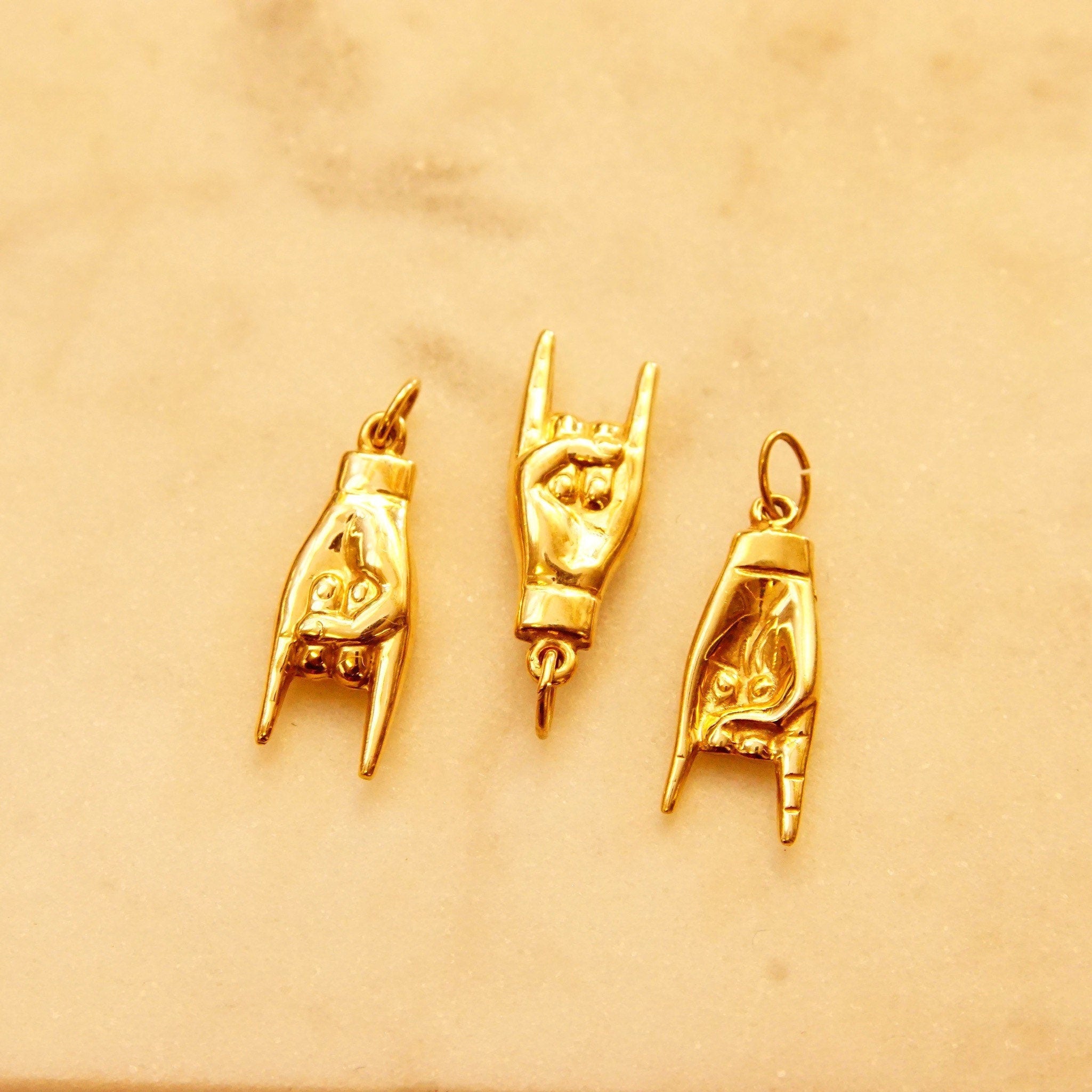 Vintage 14K Yellow Gold Italian Good Luck Charms, 1" Maloik Charm, 1 3/8" Italian Horn, Talisman, Small Puffed Gold Pendants/Charms