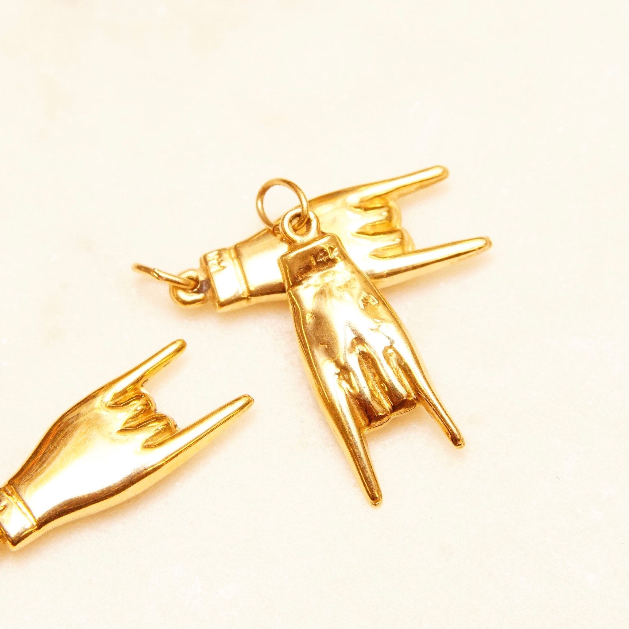 Vintage 14K Yellow Gold Italian Good Luck Charms, 1" Maloik Charm, 1 3/8" Italian Horn, Talisman, Small Puffed Gold Pendants/Charms