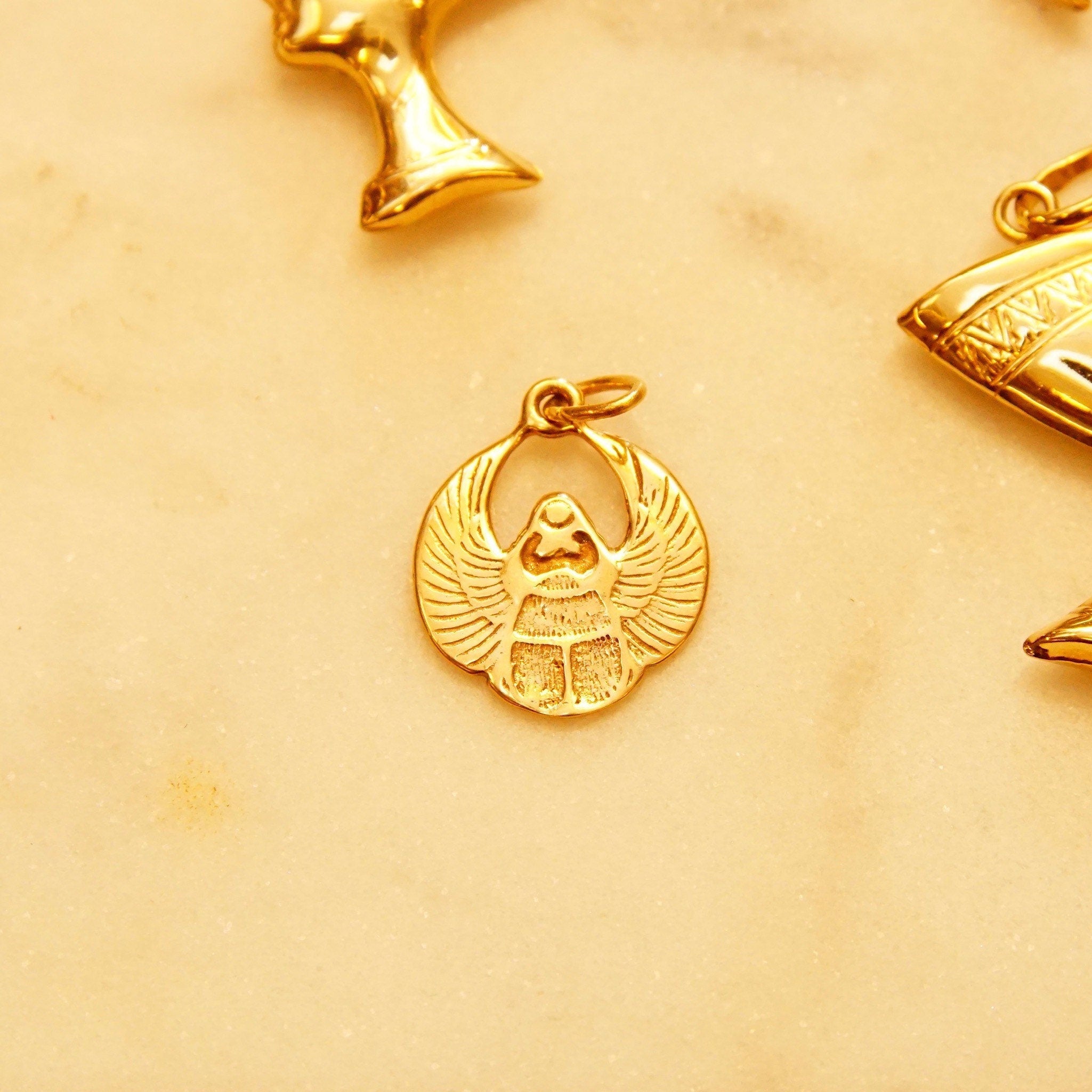 14K Gold Egyptian Pedants, Queen Nefertiti Head, Egyptian Sphinx, Horus Eagle Medallion, Vintage Yellow Gold Charms