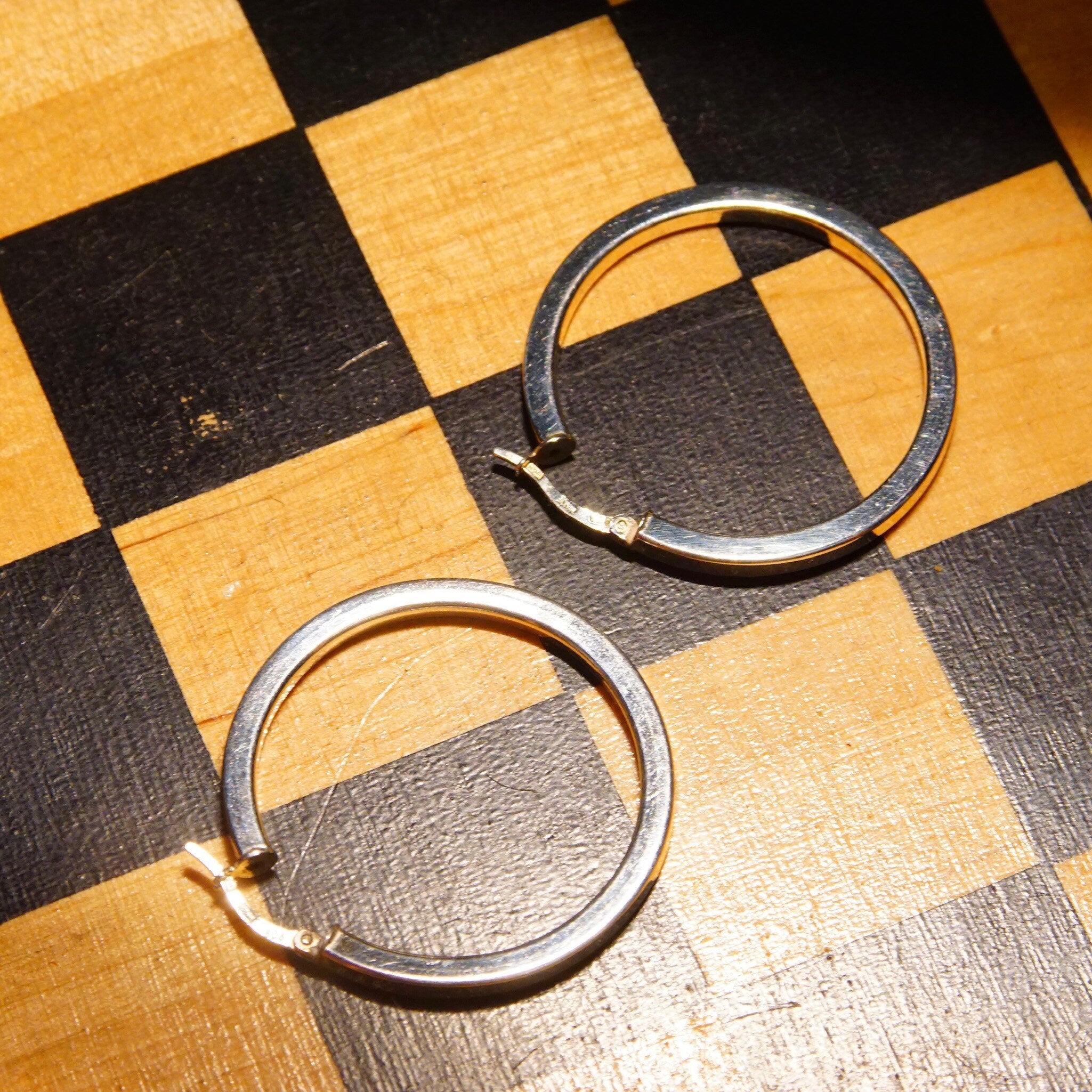 Vintage Italian Modernist Sterling Silver Hoop Earrings, 3mm Square Tube Hoops, Medium Circle Hoop Earrings, 925 Italy, Lightweight, 40mm