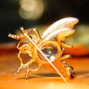Vintage Trifari Sterling Jelly Belly Fly Brooch, Alfred Philippe Design, Lucite Cabochon, Gilt Silver, Clear & Red Rhinestones, 2" L 2