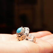 Vintage TAXCO Sterling Silver Turquoise Poison/Coffin Ring, Embellished Silver Dome W/ Secret Compartment, Bezel Set Hinge Lid, Adjustable